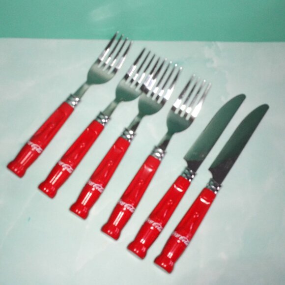 Gibson Coca Cola Bottle Designed Flatware 6 Pieces Retro Look Dining - Picture 1 of 3